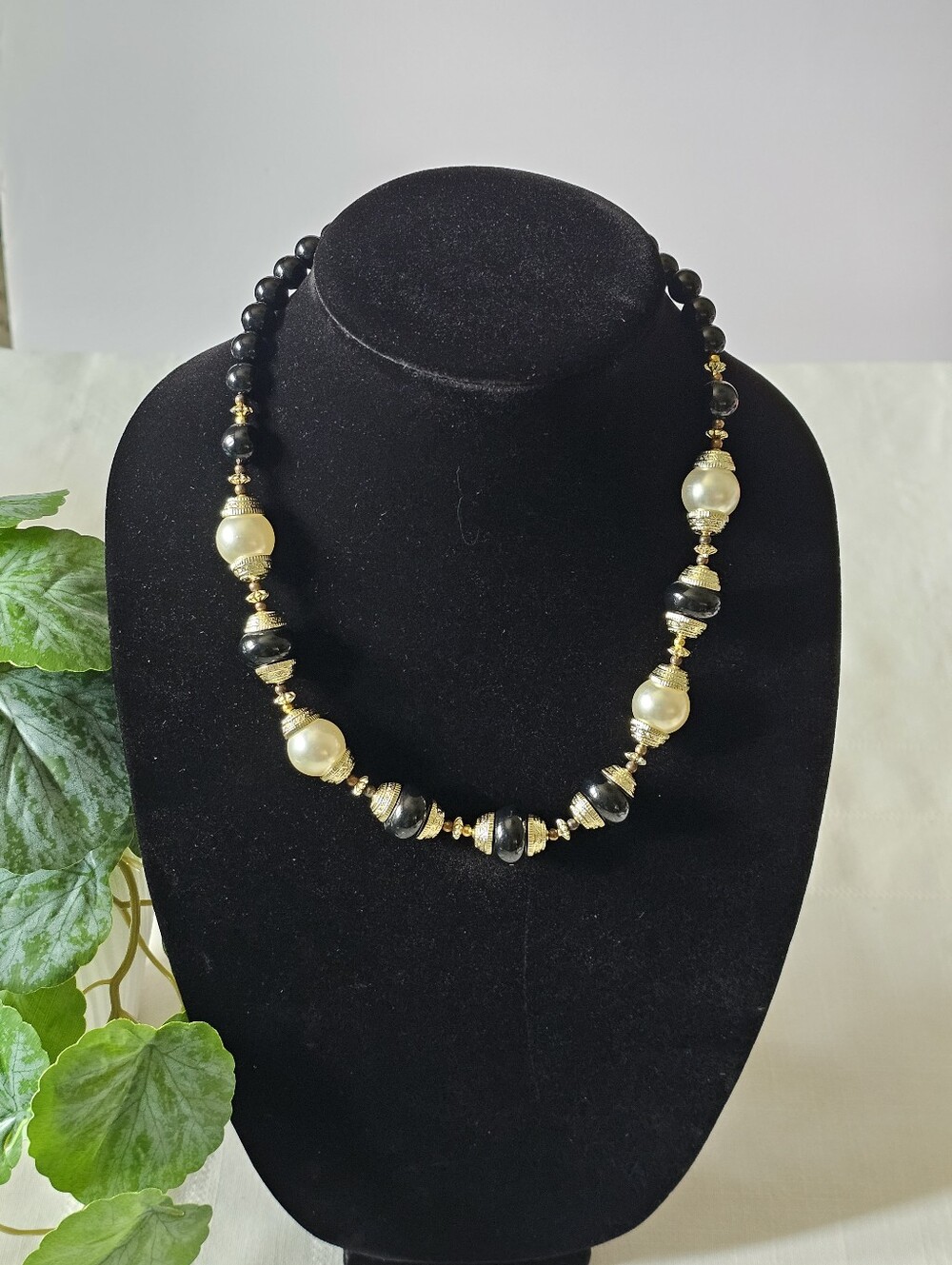 Vintage Black and Pearl Beaded Necklace